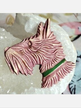 Scottie Scotty Dog Carved Molded Celluloid Early Plastic Vintage Brooch  Jewelry